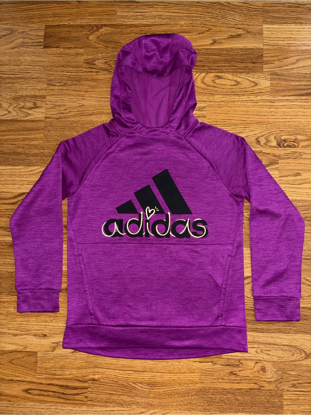 Adidas Pullover Hoodie Girls Youth Size Large 14 Heathered Purple Polyester EUC